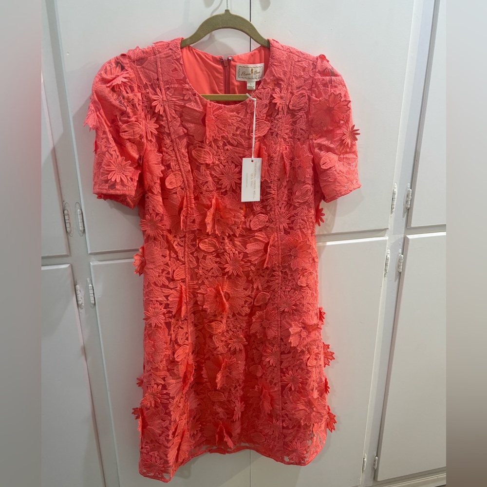 Floral Lace Mini Dress - Coral